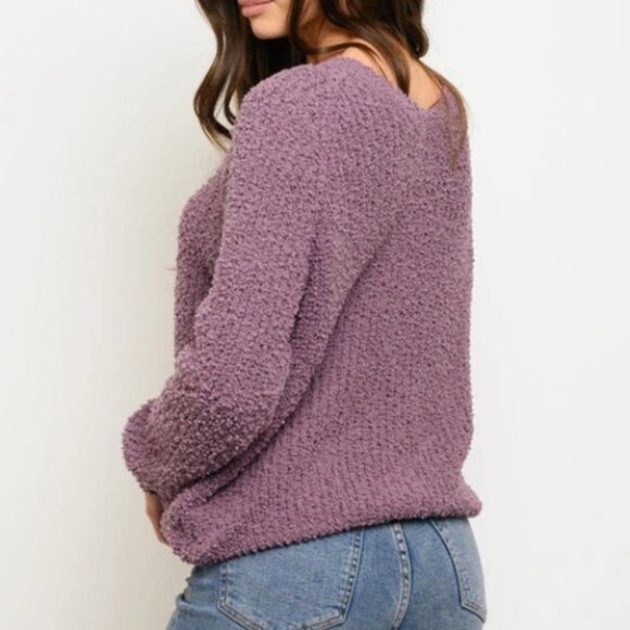 WOMEN'S LONG SLEEVE FRONT RUCHED TOP purple - Picture 6 of 8